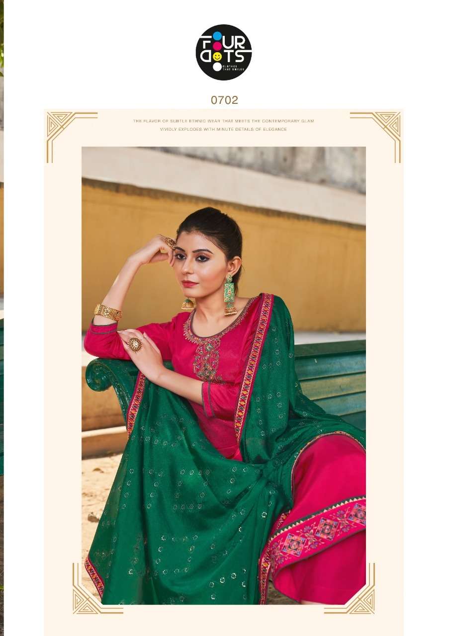 four dots vaidehi 0701-0704 series viscose upda silk designer salwar kameez online wholesaler surat