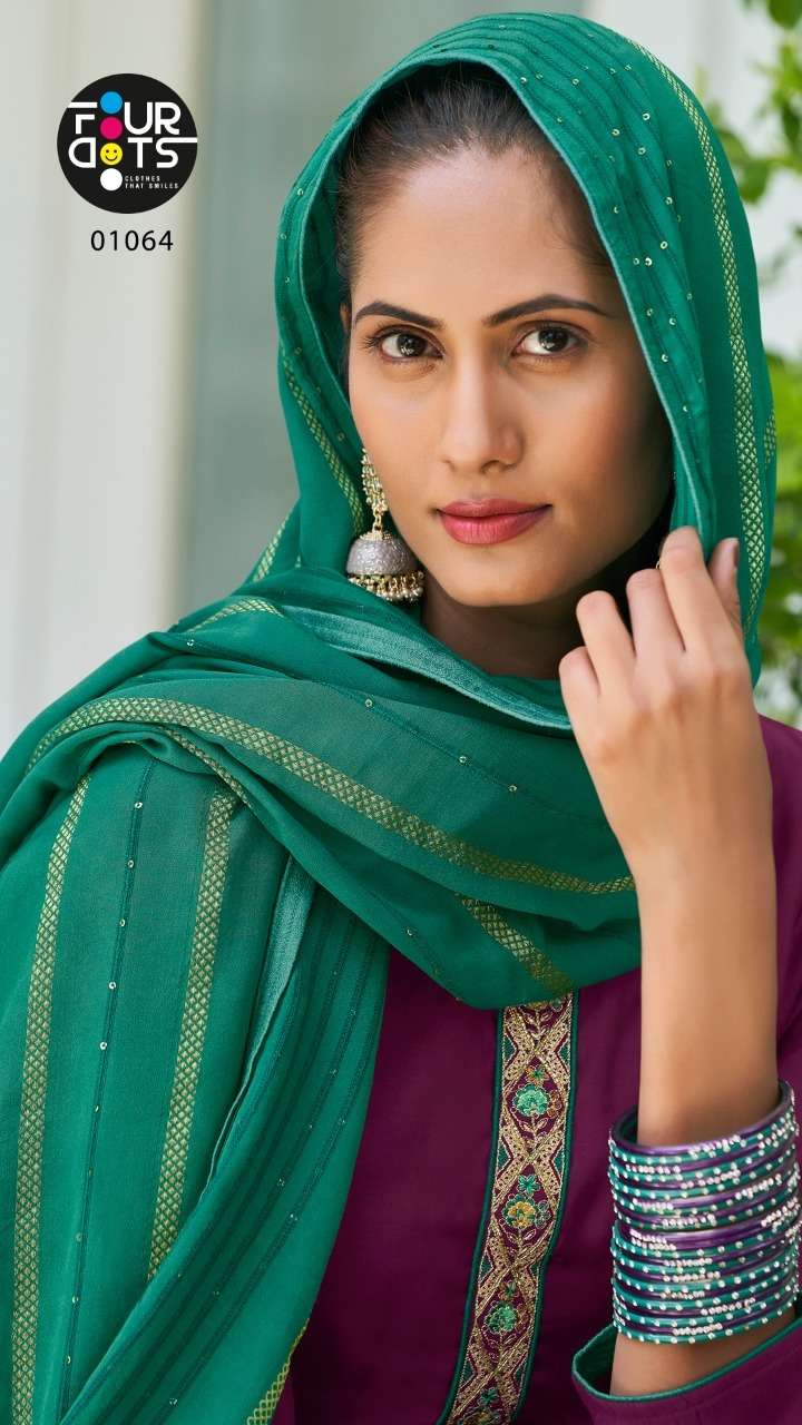 fourdots anjali 1061-1064 series muslin with fancy work suits collection wholesale price