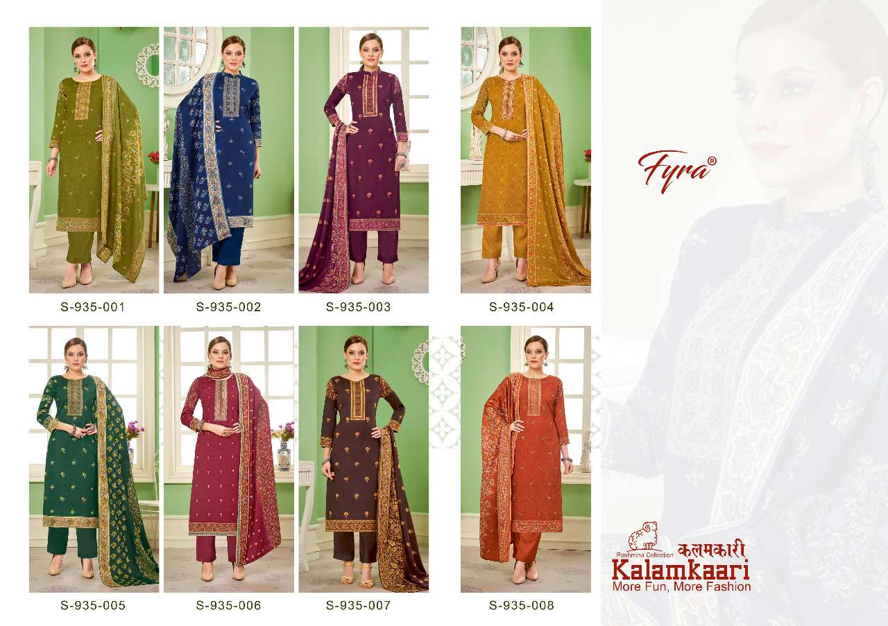 fyra designing kalamkaari pure spun pashmina printed dress material collection surat