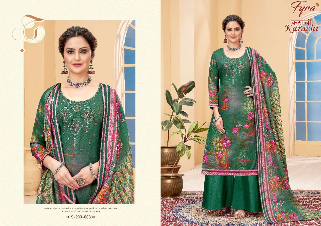 fyra designing karachi pure soft cotton dress material wholesaler surat