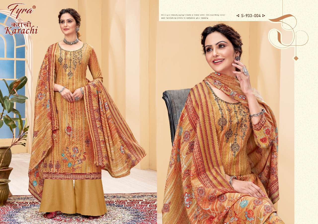 fyra designing karachi pure soft cotton dress material wholesaler surat