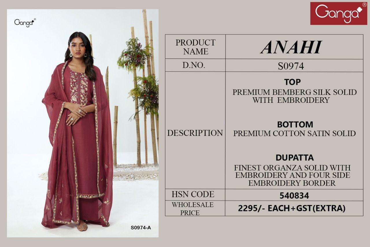 ganga anahi 978 premium bemberg silk fancy embroidered dress material collection surat