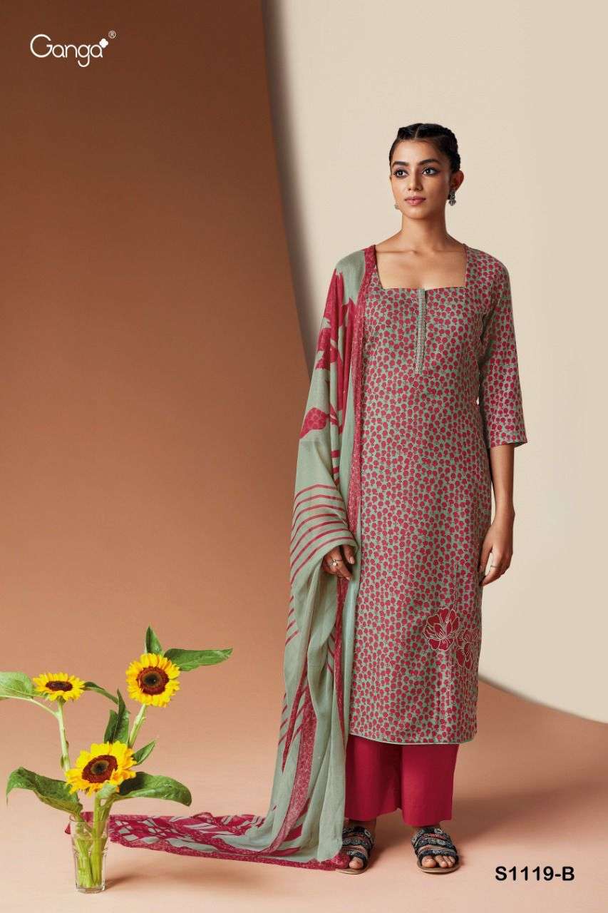 ganga anala 1119 pure wool pashmina dress material collection wholesale price surat