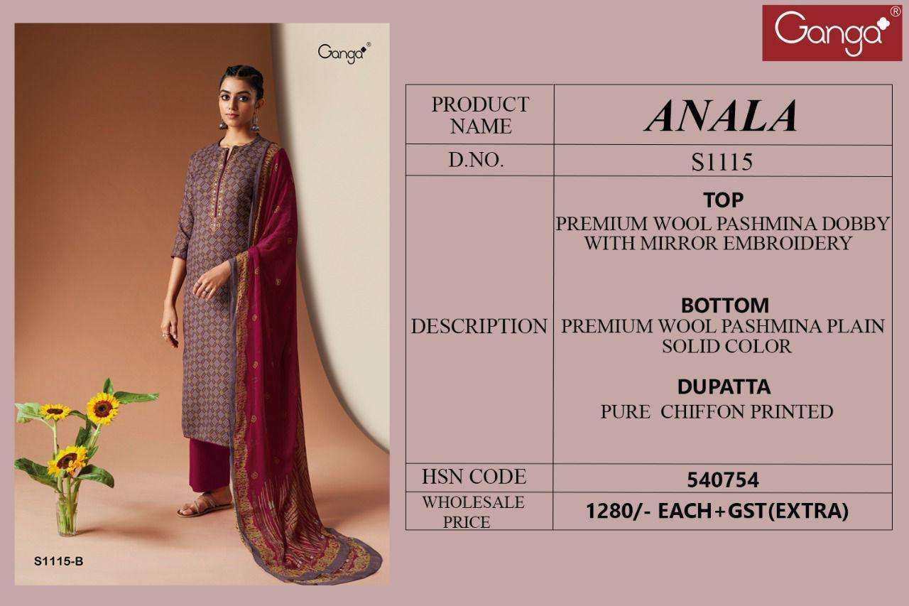 ganga anala1115 series winter collection pasmina unstich party wear catalogue online dealer surat
