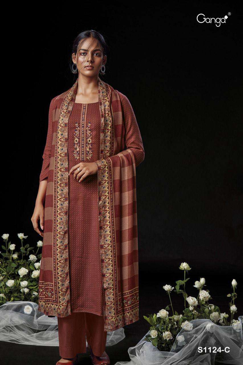 ganga arisha 1124 series winter collectiion wool pasmina salwar kameez online wholesale best price surat 