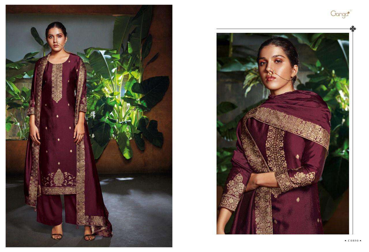 ganga ehsaas vol 2 pure bemberg silk jaqaurd fancy dress material wholesale price surat