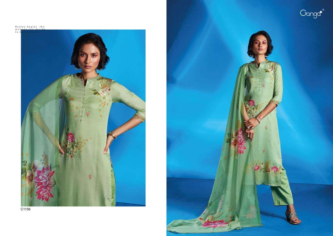ganga fashion rangrez premium modal satin fancy look dress material wholesale price surat
