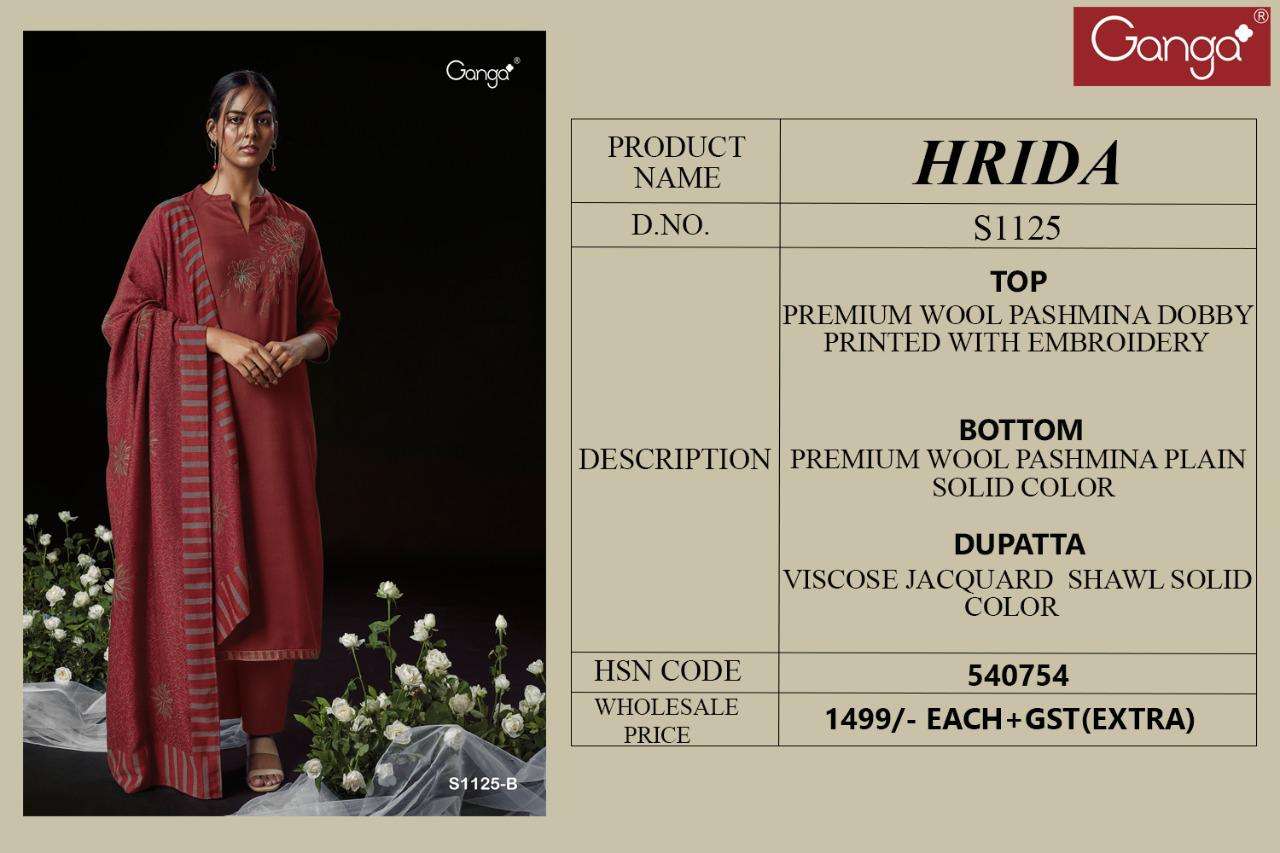 ganga hrida 1125 pure wool pashmina dress material collection wholesale price surat