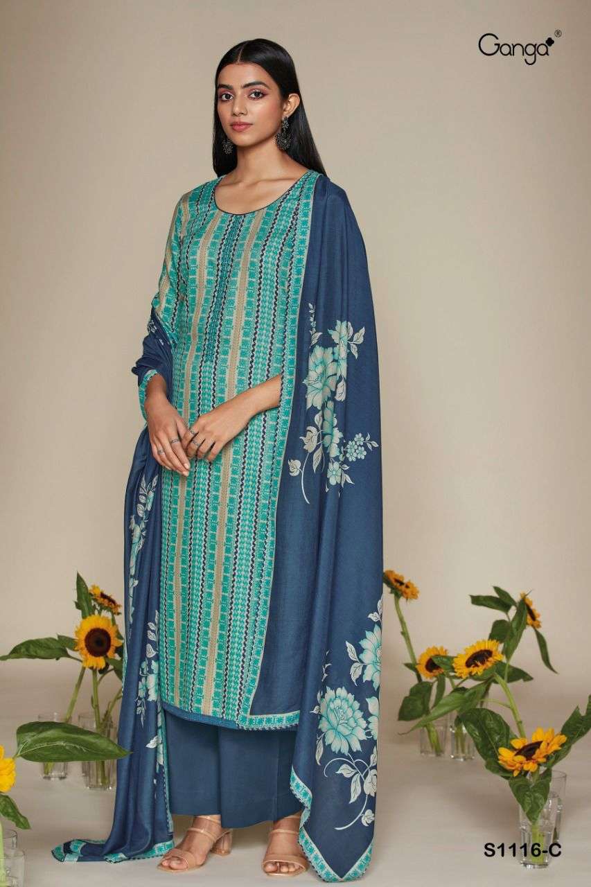 ganga keya 1116 pure wool pashmina unstich dress material collection wholesale price 
