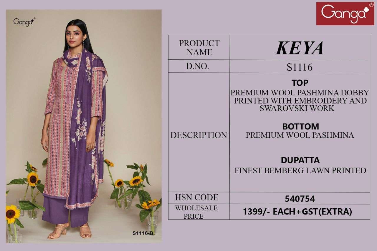 ganga keya 1116 pure wool pashmina unstich dress material collection wholesale price 