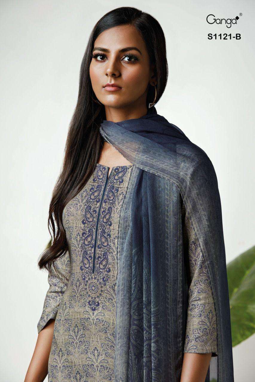 ganga renee 1121 pure wool pashmina dress material collection wholesale price surat
