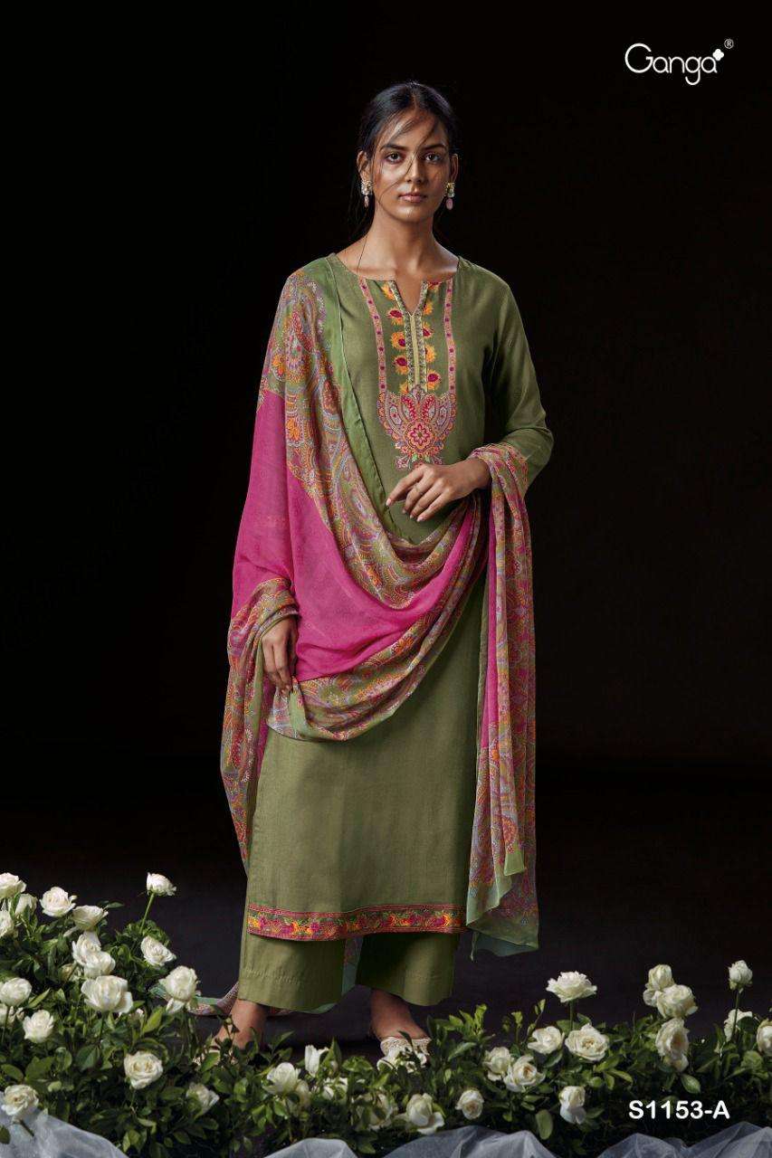 ganga renee 1153 pure wool pashmina dress material collection wholesale price surat