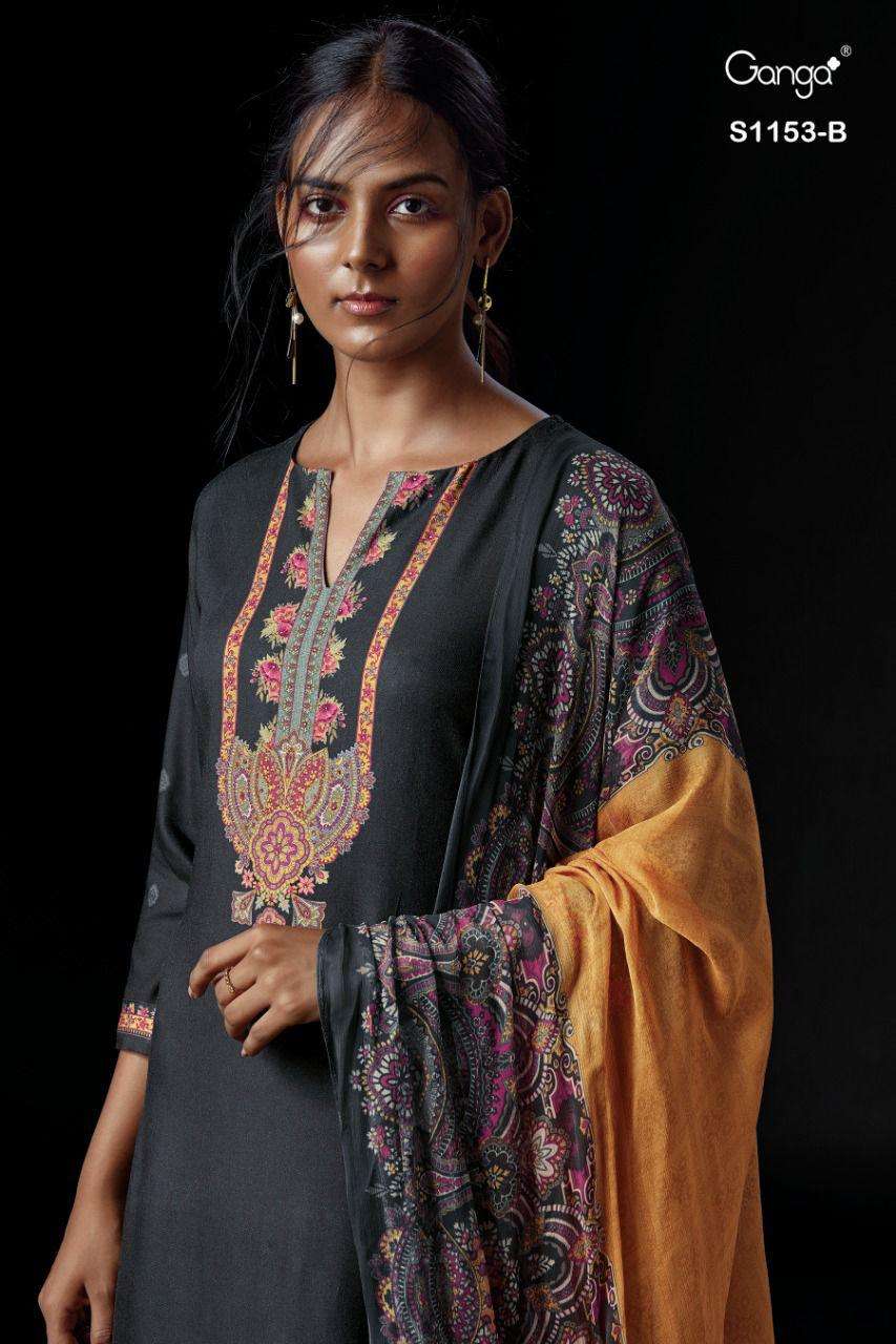 ganga renee 1153 pure wool pashmina dress material collection wholesale price surat