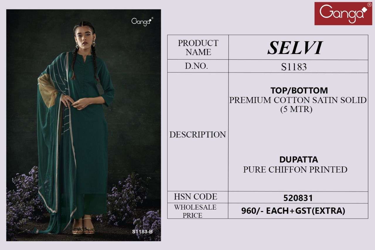 ganga selvi 1183 cotton satin designer party look salwar kameez online dealer surat