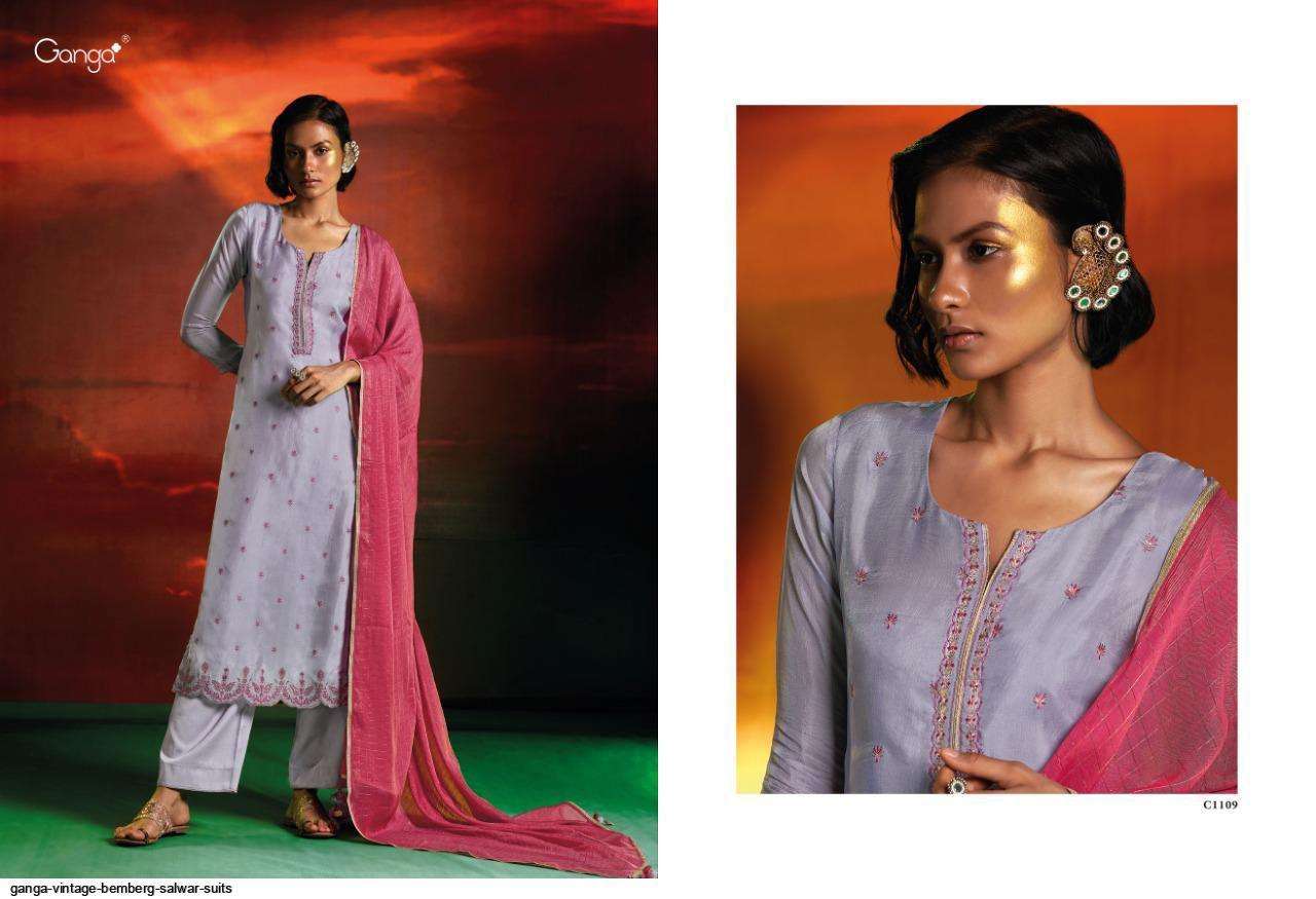 ganga vintage c1104-c1109 series habotai silk designer salwar suits wholesale dealer surat