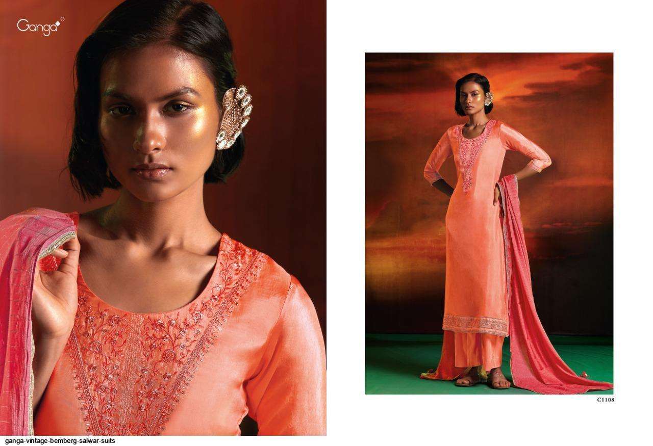 ganga vintage c1104-c1109 series habotai silk designer salwar suits wholesale dealer surat