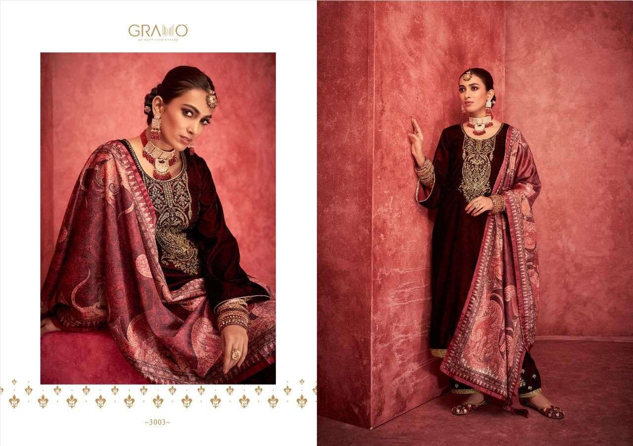gramo velvet vol 3 3001-3004 series velvet designer salwar suits collection wholesale price 