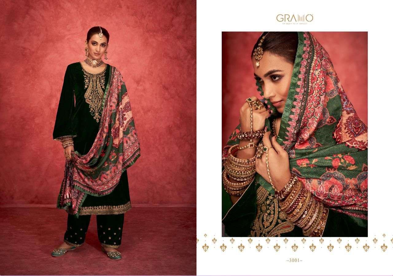gramo velvet vol 3 3001-3004 series velvet designer salwar suits collection wholesale price 