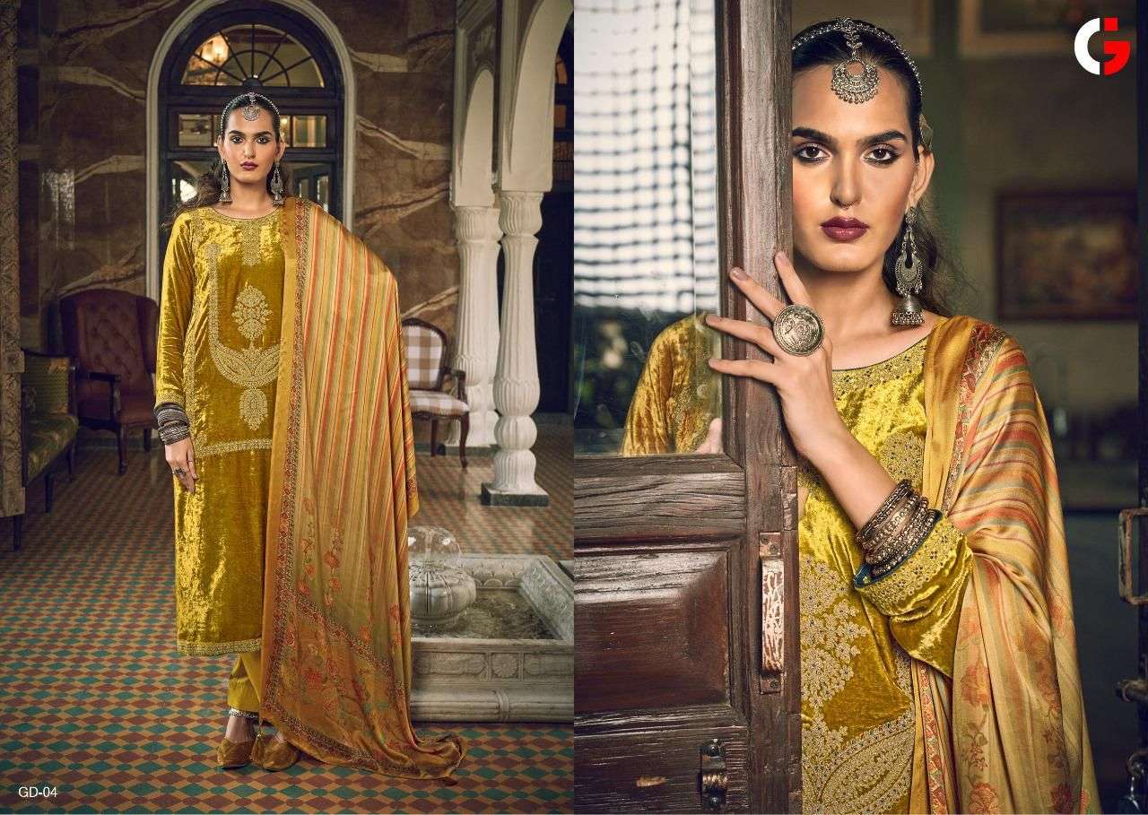 gull jee grandeur 01-06 series luxury velvet party wear salwar kameez online wholesaler surat`