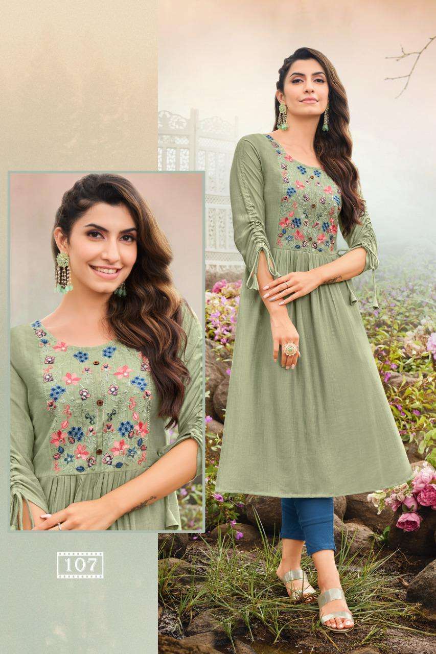 hariyali kanika 107-112 series silk designer ready made embroidred kurti  collection online shopping surat