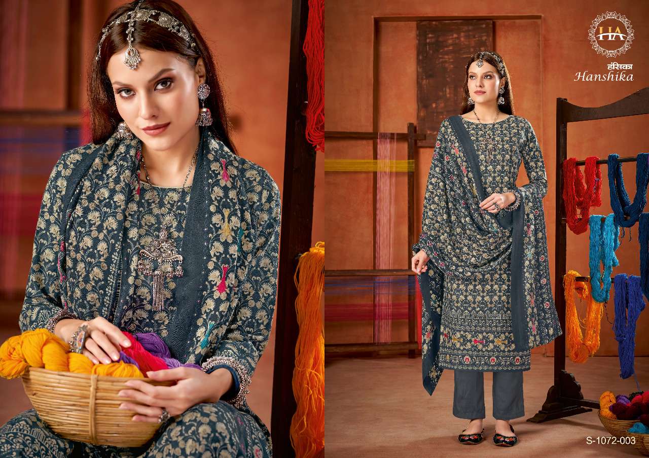 harshit fashion hanshika pure wool pashmina dress material collection wholesaler surat