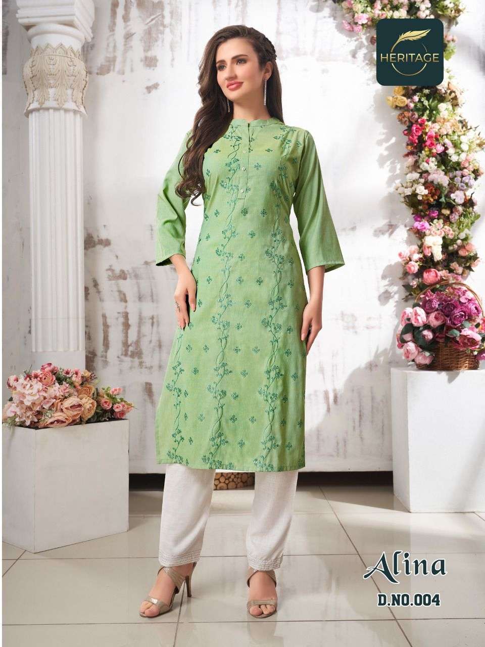 heritage collection alina 01-06 series rayon casual wear long kurtis wholesale pice 