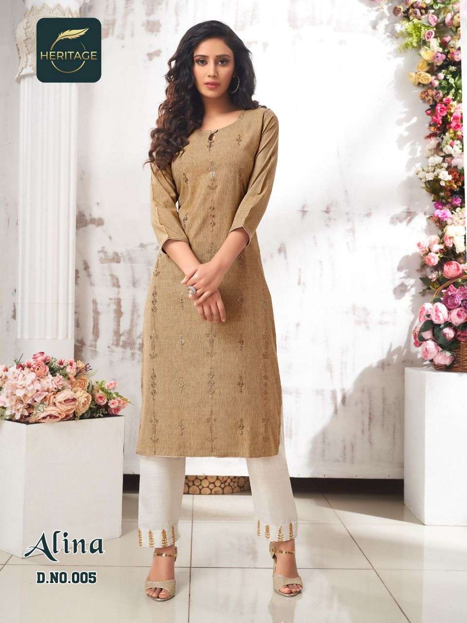heritage collection alina 01-06 series rayon casual wear long kurtis wholesale pice 