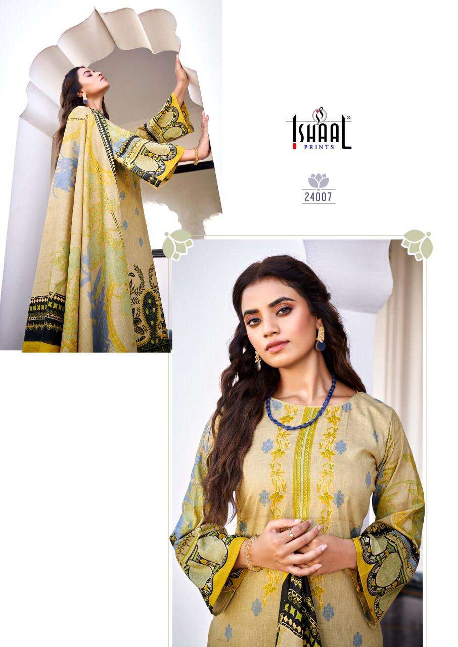 ishaal prints gulmohar vol 24 24001-24010 series pure lawn cotton printed dress material wholesale price surat