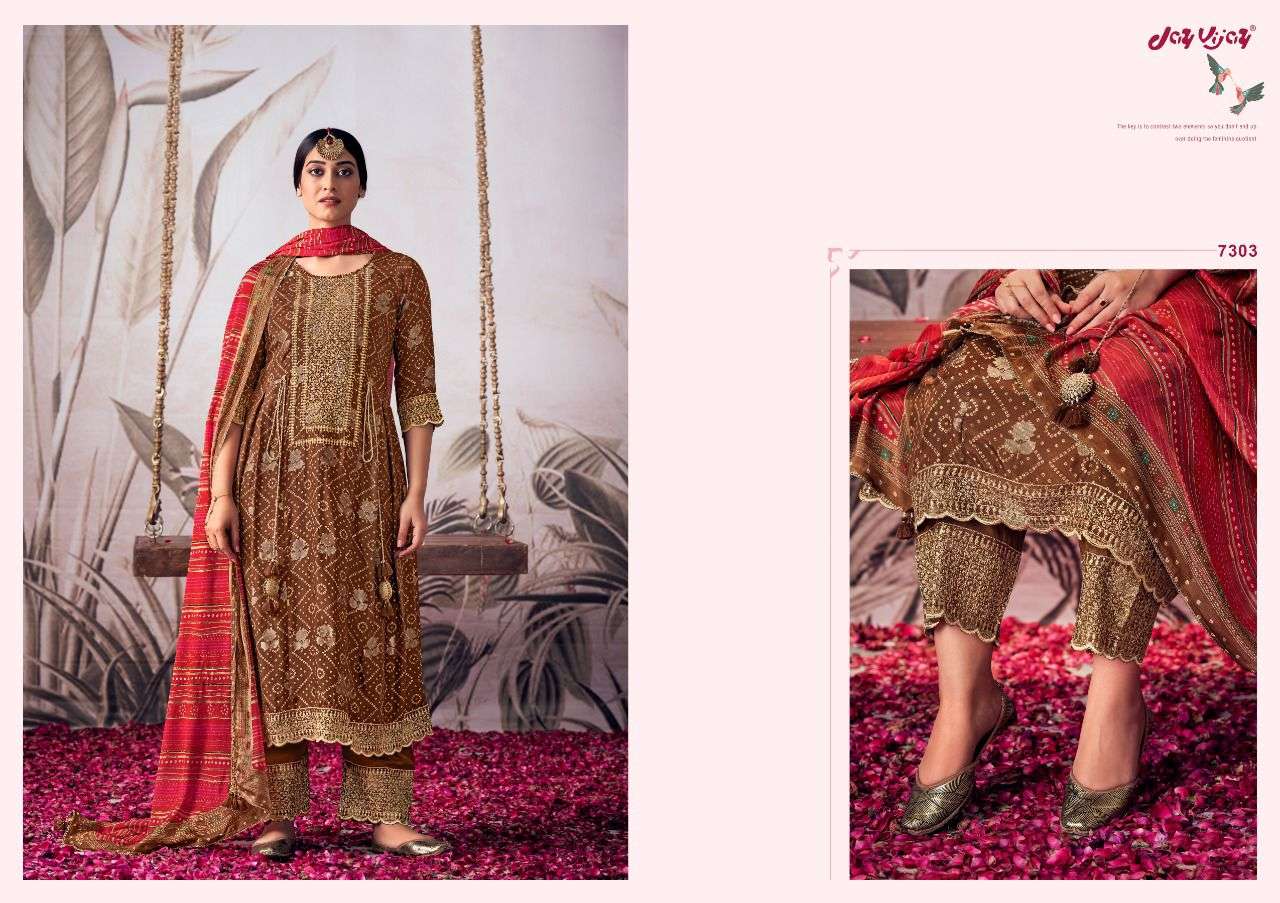 jay vijay rangde 7301-7309 series moga silk designer party wear salwar suits online shopping surat 