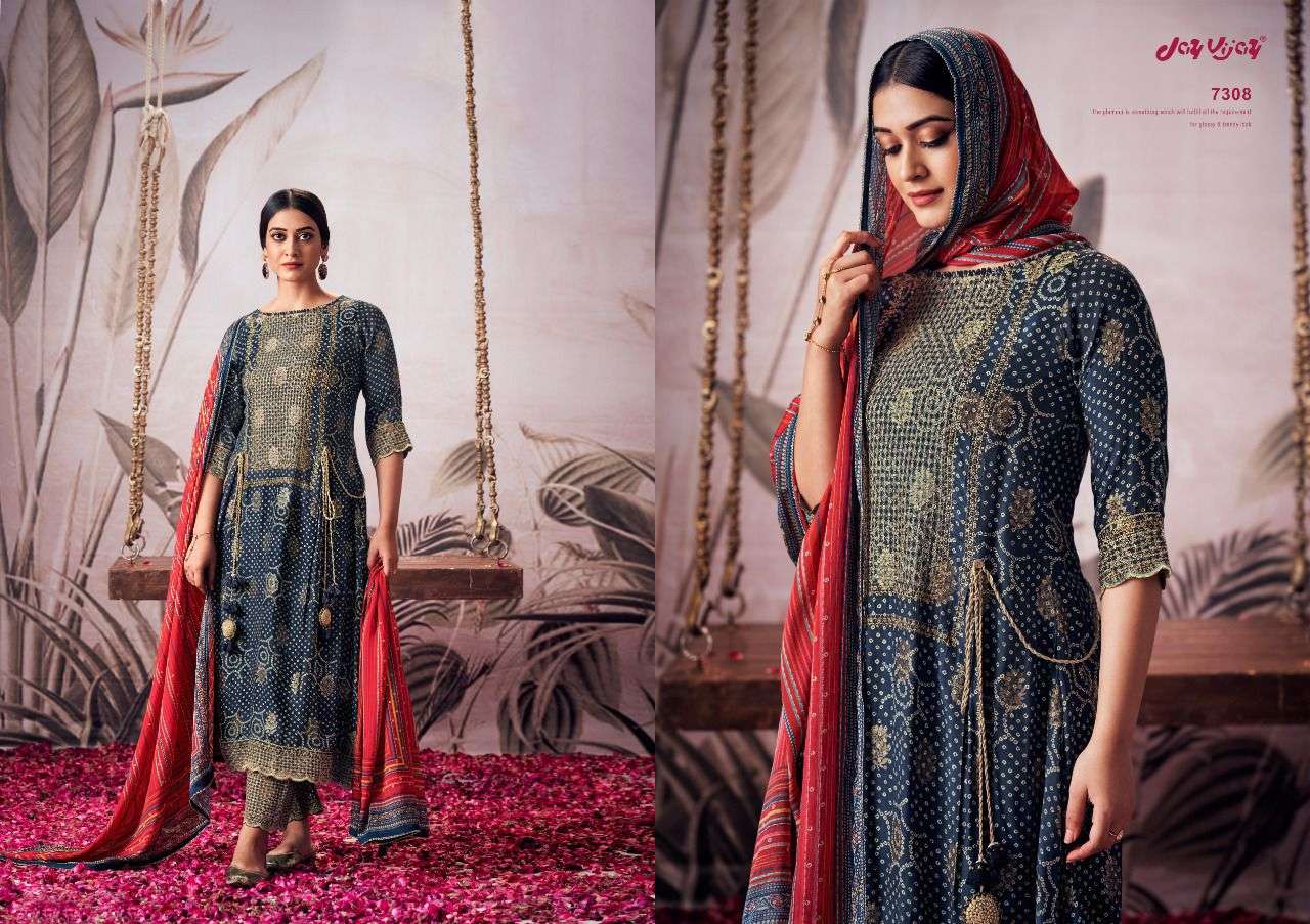jay vijay rangde 7301-7309 series moga silk designer party wear salwar suits online shopping surat 