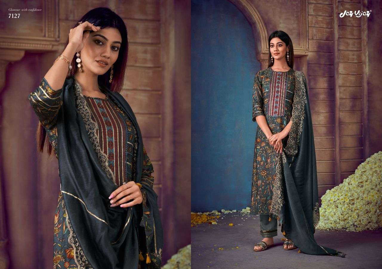 jayvijay falisha 7121-7128 series pure mofa silk fancy dress material wholesaler
