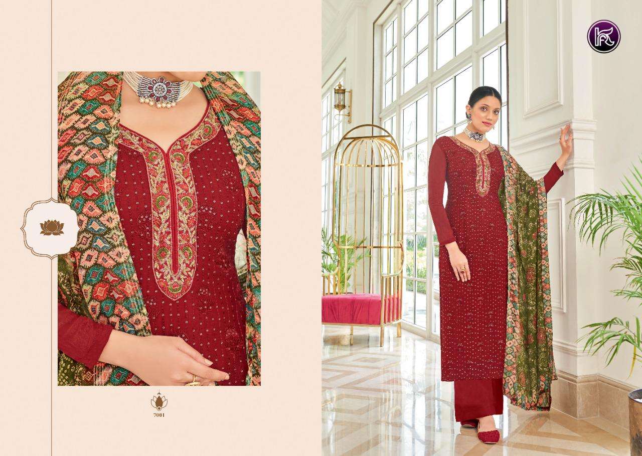 kala fashion komolika 7001-7006 series viscose chinnon designer exclusive salwar kameez surat 