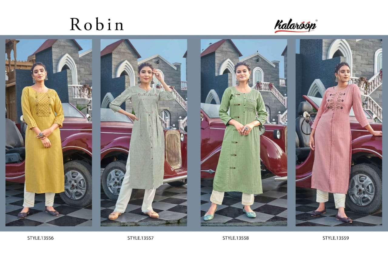 kalaroop robin 13556-13559 series fancy fabrics long kurtis wholesale price surat