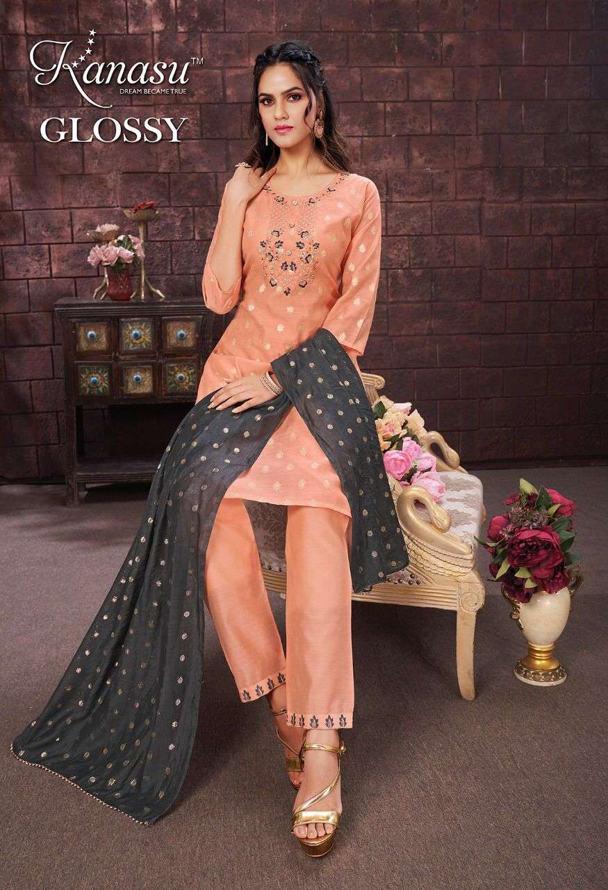 kanasu glossy 1301-1308 series jackart modal ready made salwar kameez collection wholesale dealer surat textile