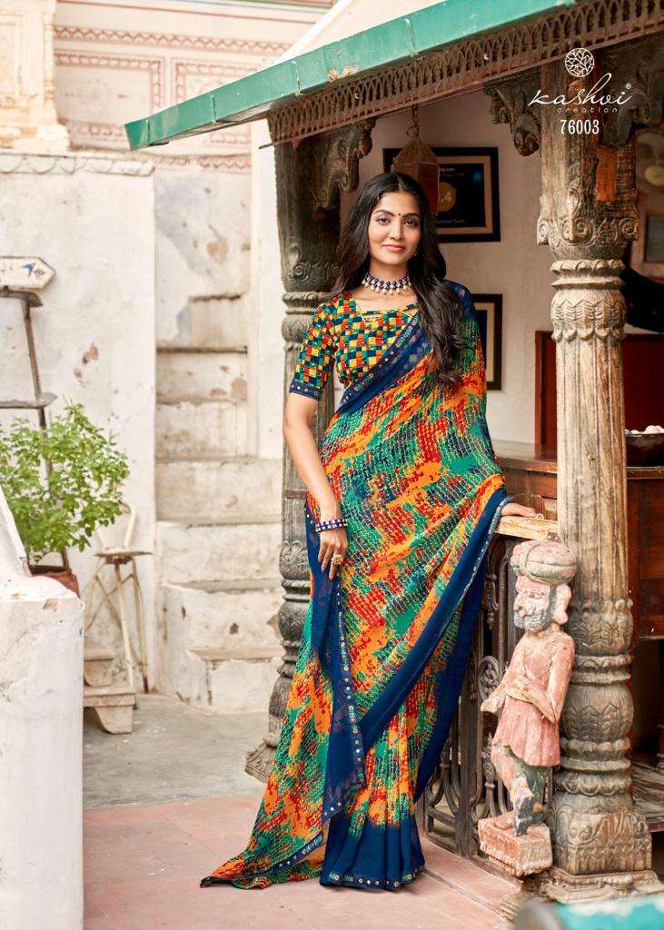 kashvi creation darshini 76001-76010 series georgette fancy printed sarees wholesale price surat