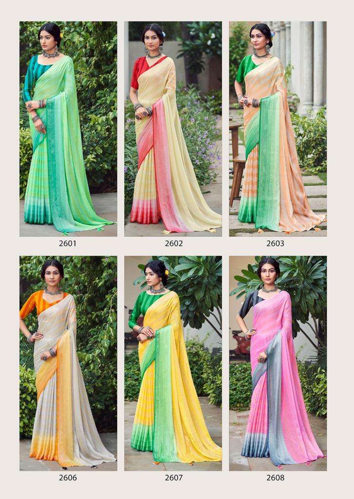kashvi creation niva 2601-2610 series flora zari fancy look sarees collection wholesale price surat