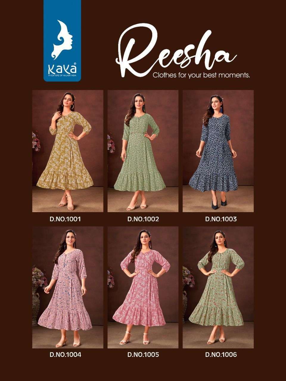 kaya reesha 1001-1006 series reyon wrinkal print designer kurti wholesale price surat 