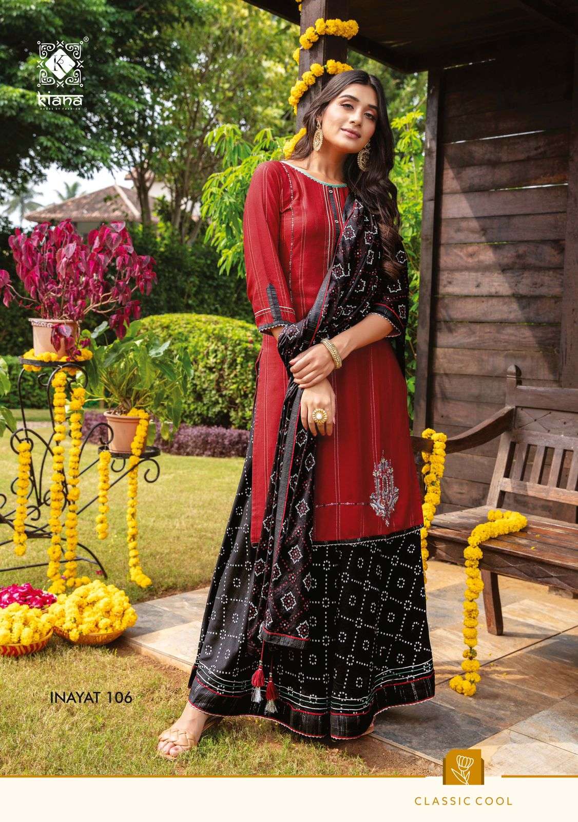 kiana fashion inayat 101-108 series party wear look kurtis sharaa with fancy dupatta collection surat