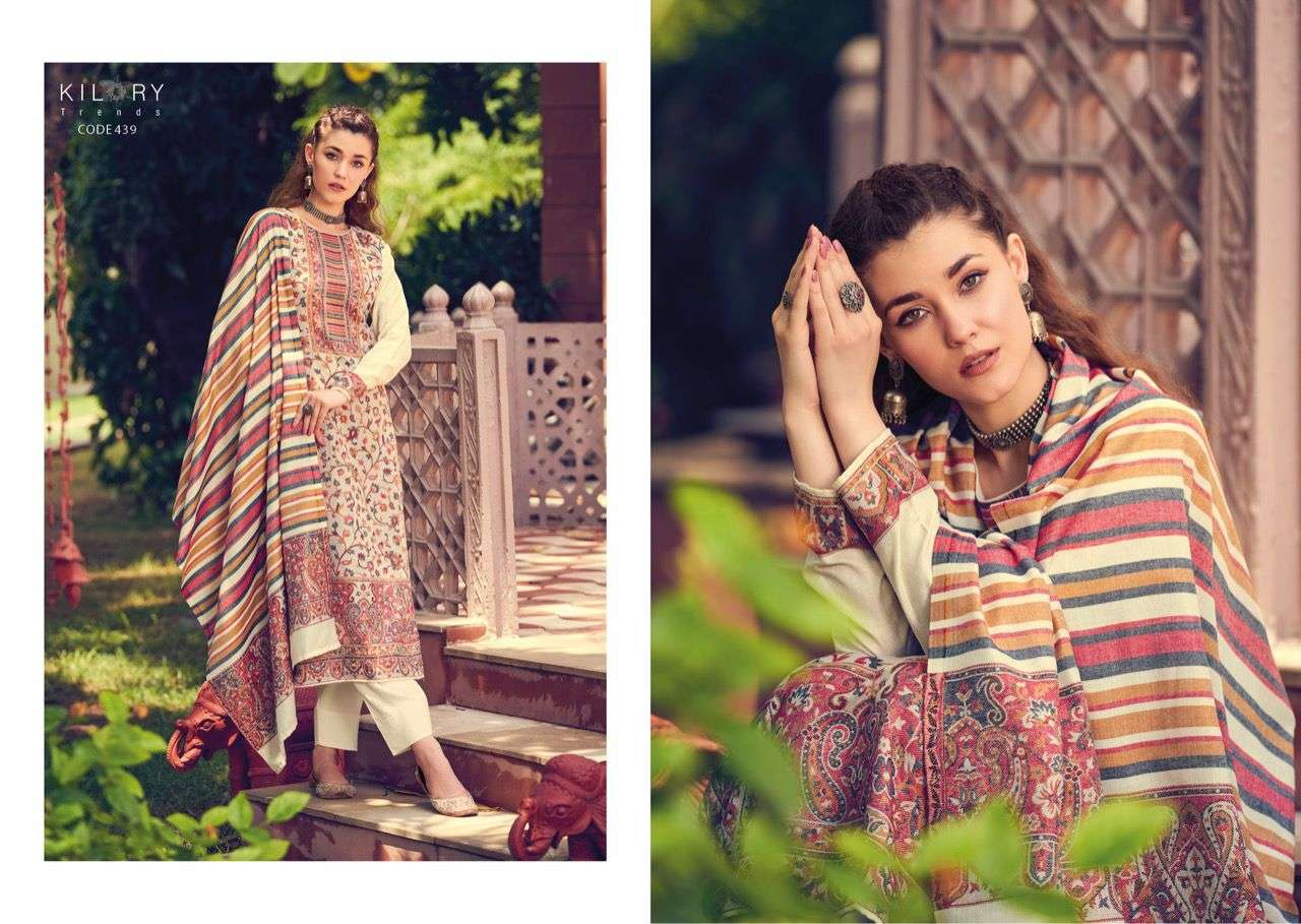 kilory trends gulmohar vol-7 431-440 series handloom weaving pasmina salwarkameez wholesaler surat