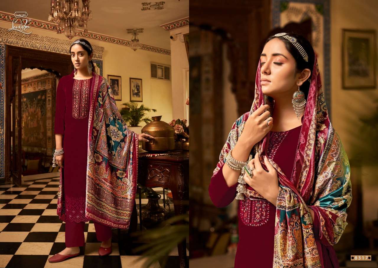 levisha ekanya 8313-8317 series velvet designer salwar kameez online shopping suart