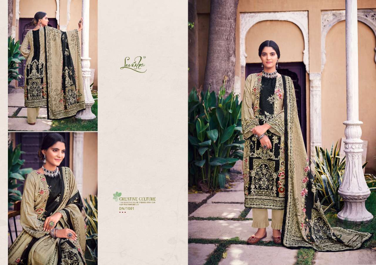 levisha farhana 1001-1006 series pure pahsmina digital printed dress material collection surat