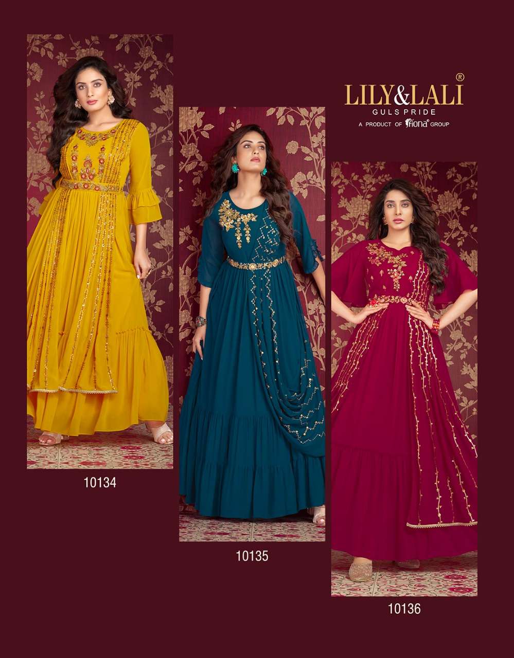 lily&lali rosette 10131-10136 series georgette exclusive ready made party wear gown collection wholesale dealer surat