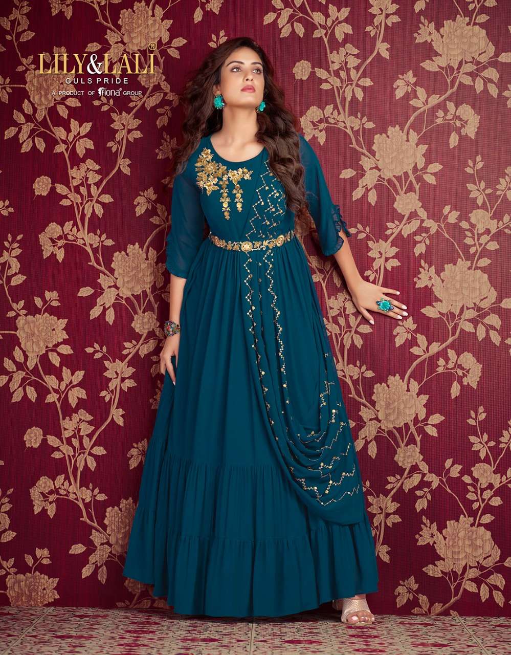 lily&lali rosette 10131-10136 series georgette exclusive ready made party wear gown collection wholesale dealer surat