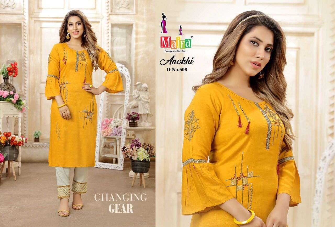 maira anokhi vol 5 501-508 series rayon designer look kurtis with bottom combo set wholesale price