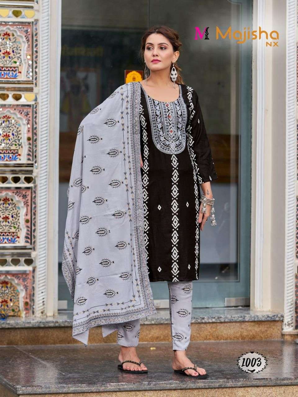 majisha nx kodee vol-1 1001-1008 seires reyon batik printed ready made salwar suits online seller surat 