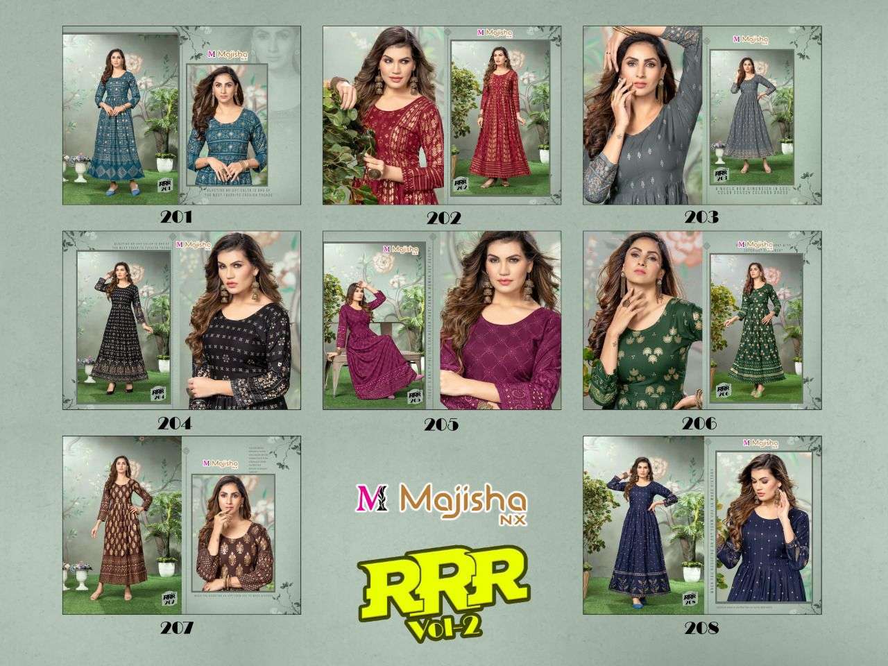 majisha nx rrr vol 2 rayon foil printed dress material collection wholesale price surat