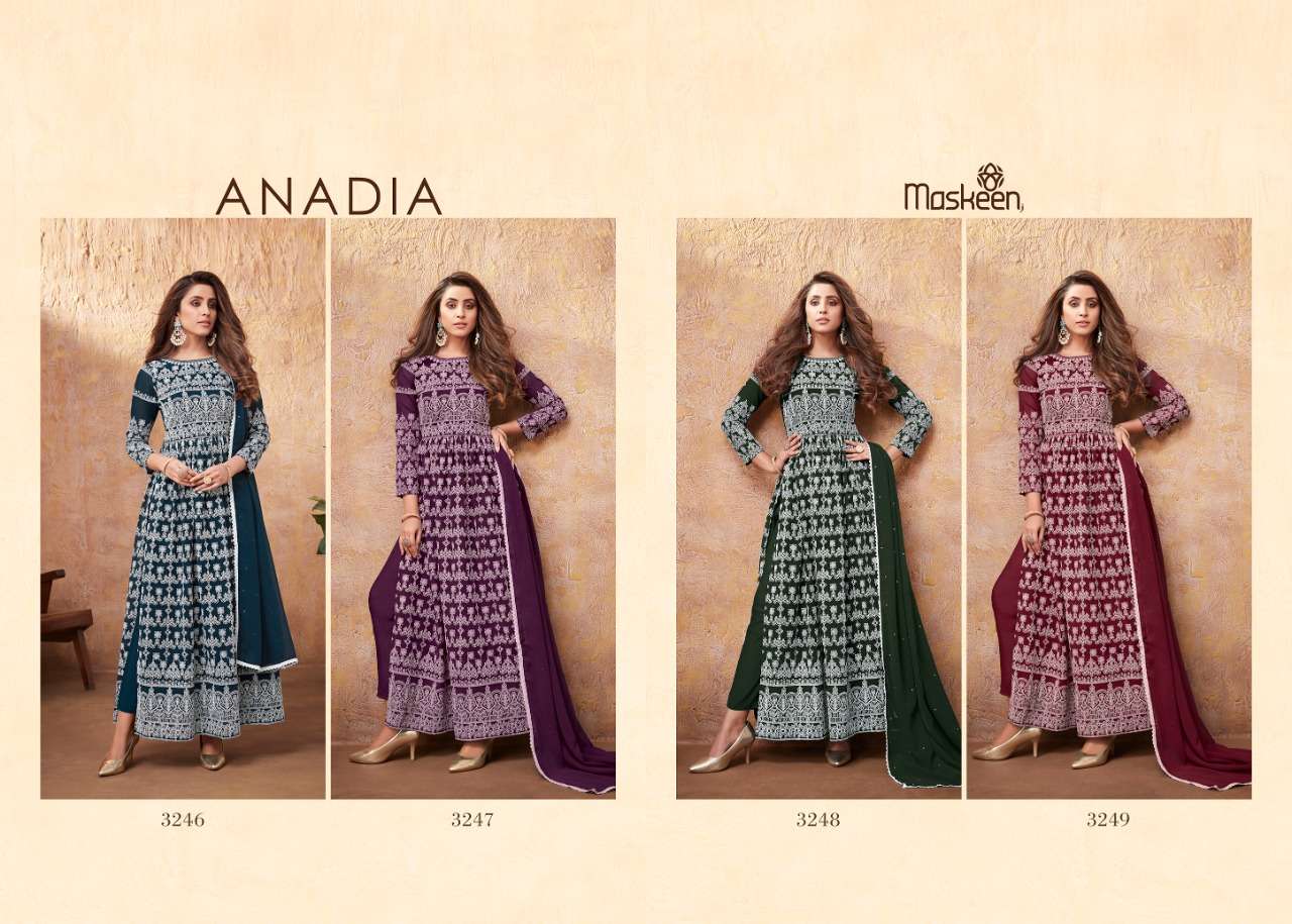 maskeen anadia 3246-3249 series georgette ready made party wear exclusive kurti with pant online best rate surat