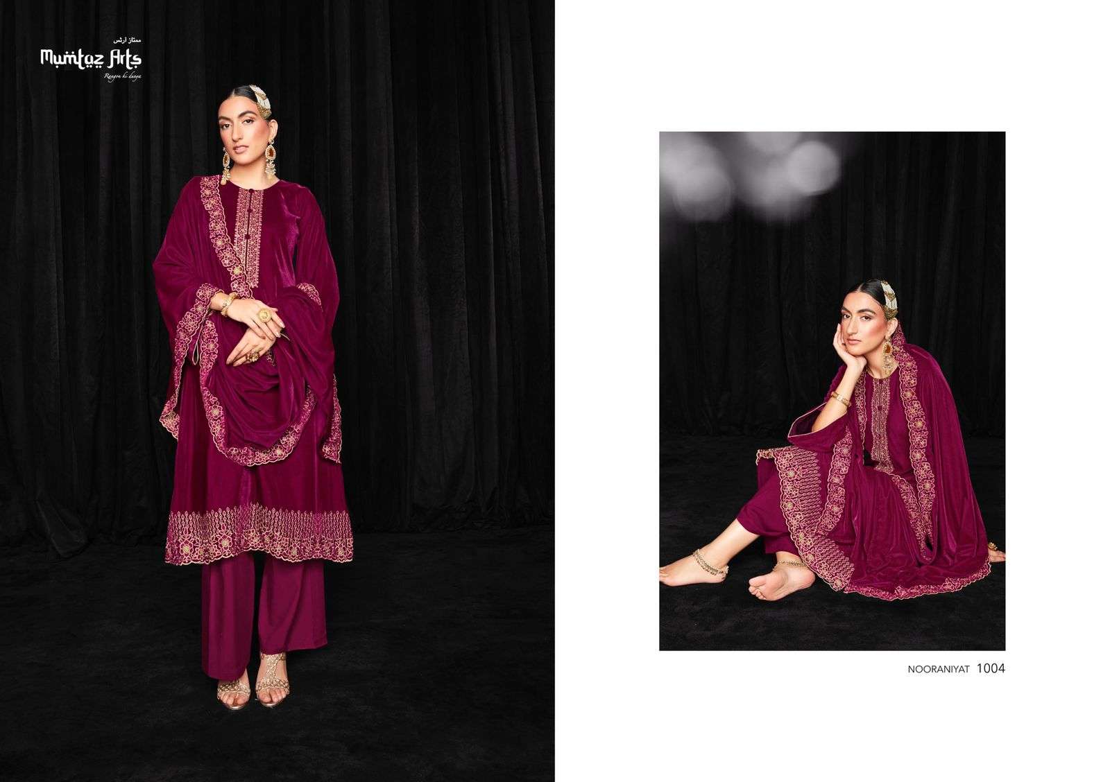 mumtaz arts by nooraniyat 1001-1007 series velvet designer party wear dress online shopping surat 