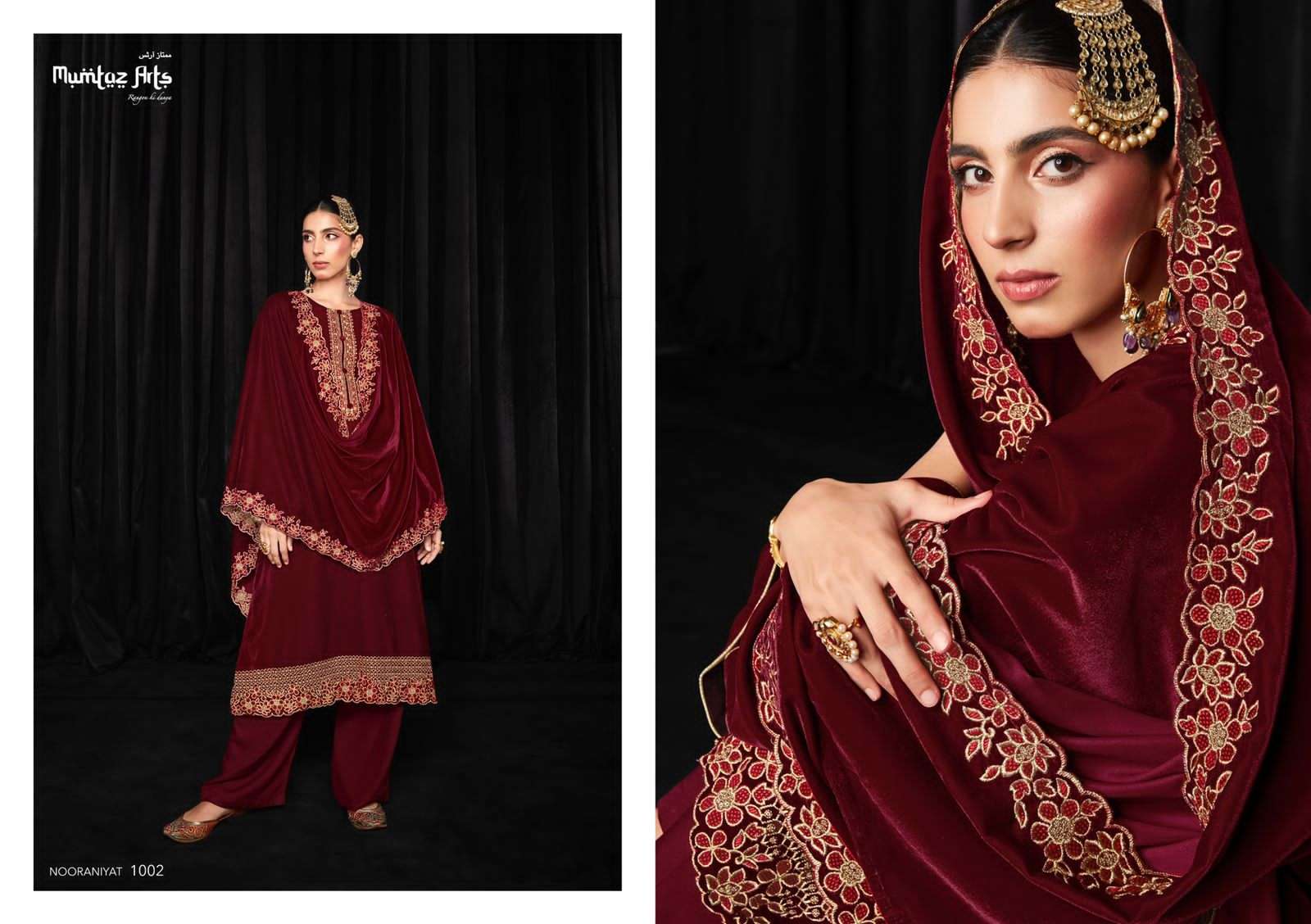 mumtaz arts by nooraniyat 1001-1007 series velvet designer party wear dress online shopping surat 
