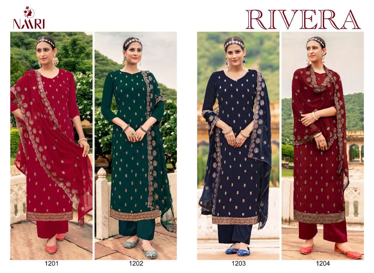 naari rivera 1201-1204 series vichitra silk fancy dress material collection surat